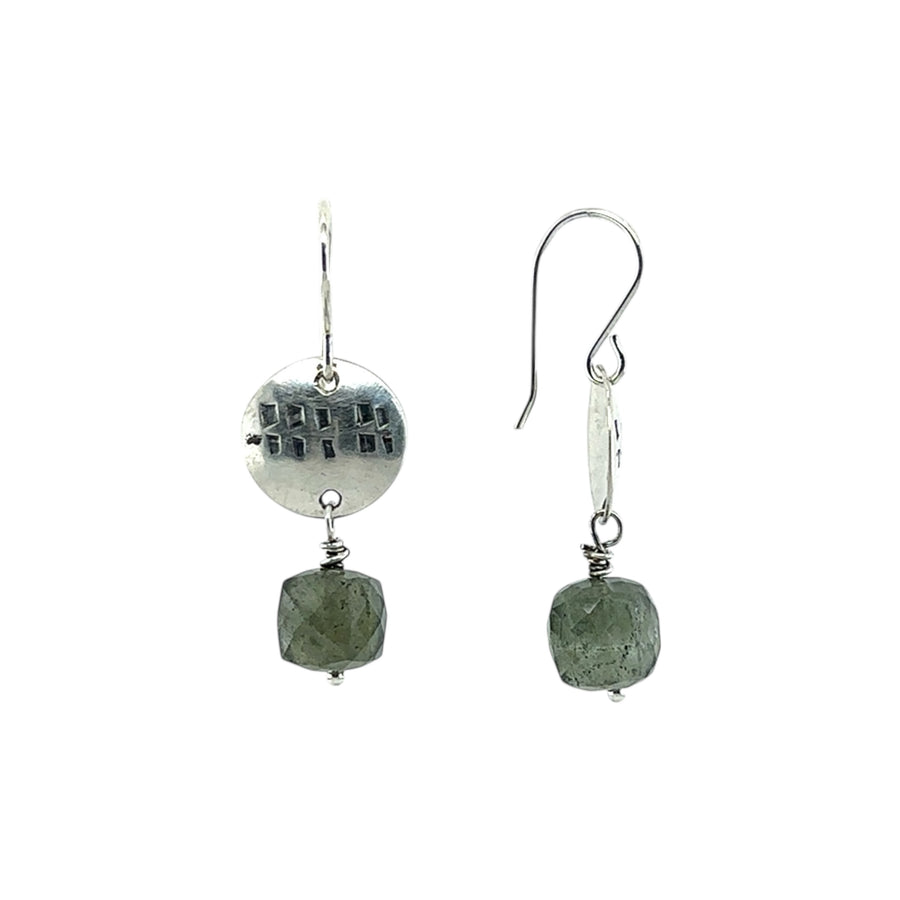 Earrings - Moss Aquamarine on Silver Disks