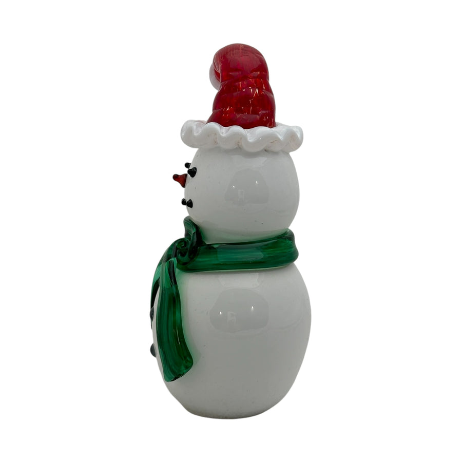 Snowman with Santa Hat and Green Scarf