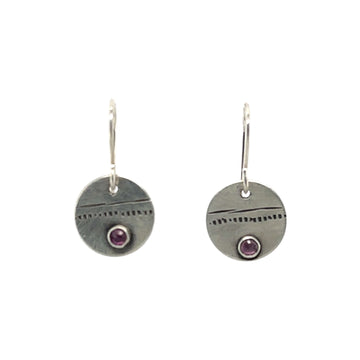 Earrings - Pink Tourmaline on Silver Disks