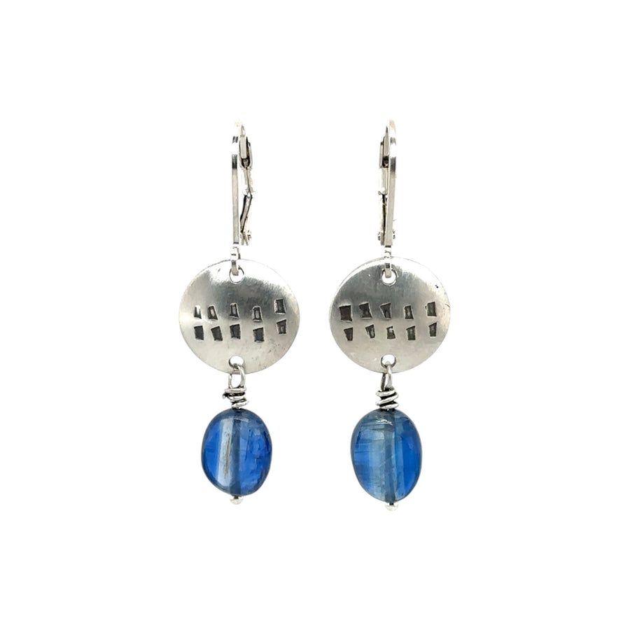 Earrings - Stamped Disks with Kyanite