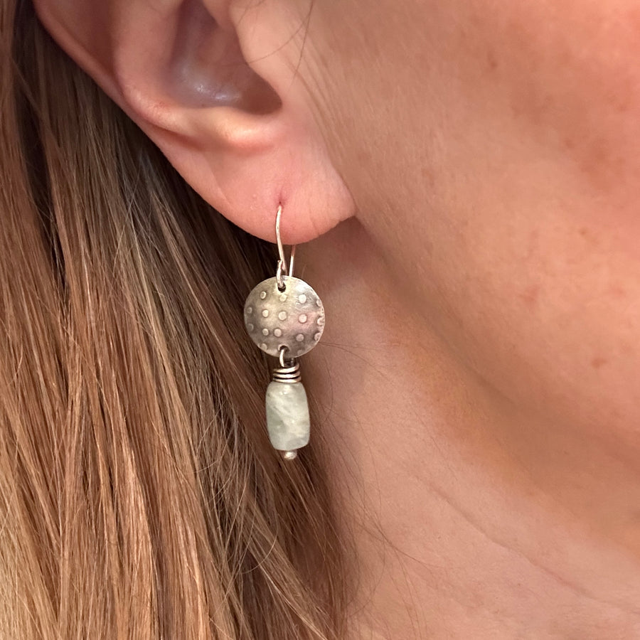 Earrings - Dotted Disks with Aquamarine