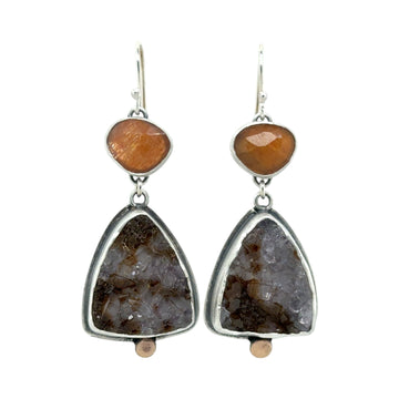 Earrings - Drusy and Golden Fire Moonstone