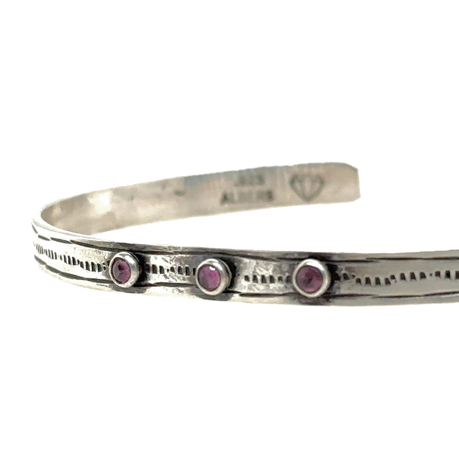 Bracelet - Silver Cuff with Garnets - Medium