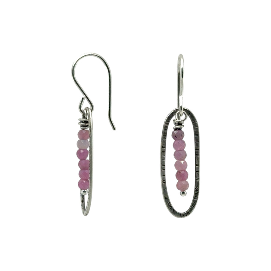 Earrings - Stamped Ovals with Pink Tourmaline