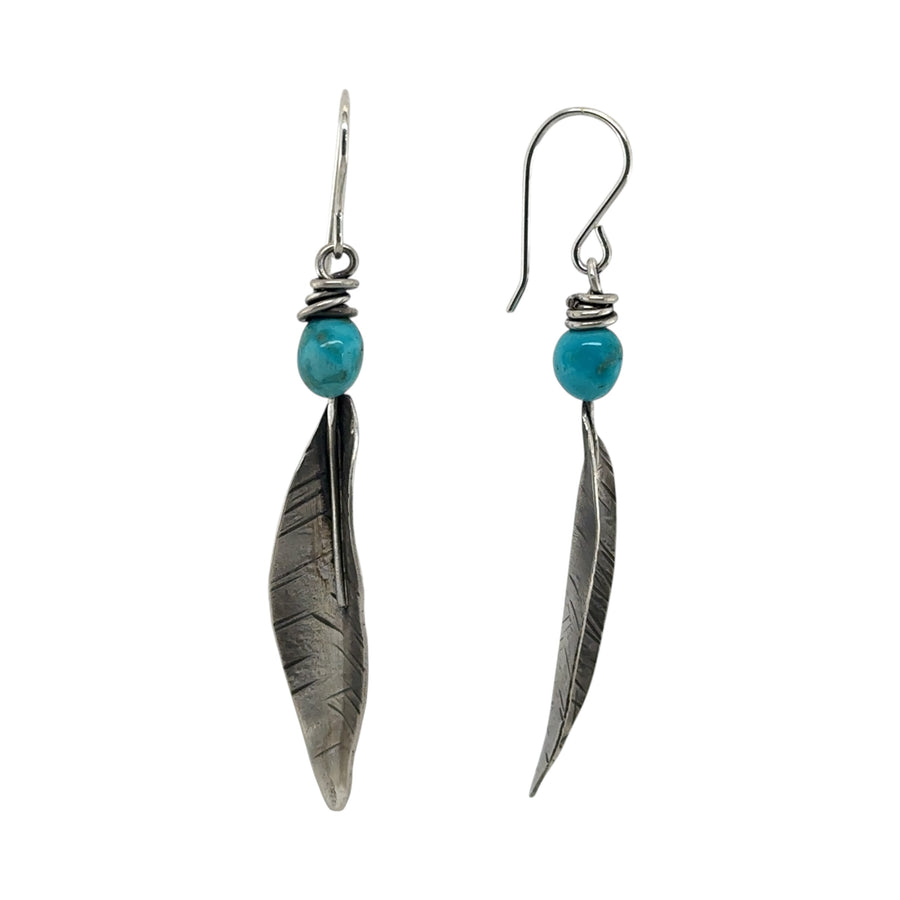 Earrings - Turquoise with Feathers