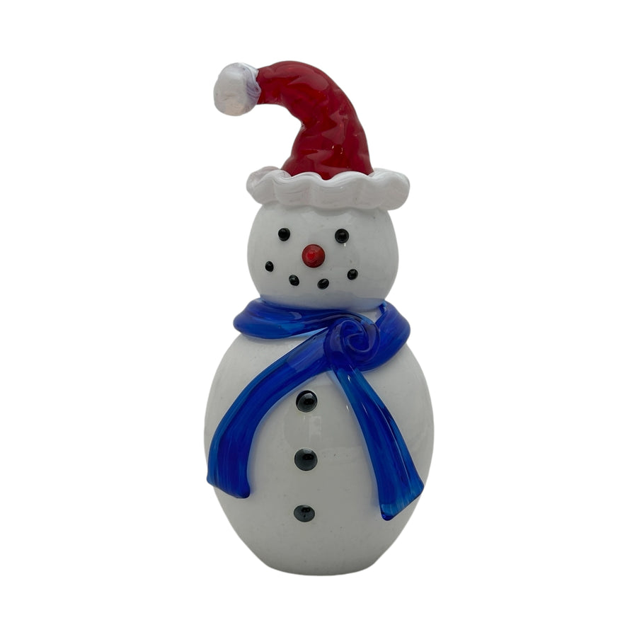 Snowman with Santa Hat and Blue Scarf