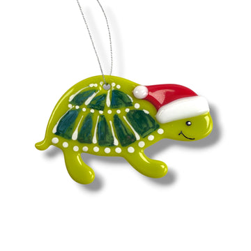 Santa Turtle Glass Ornament