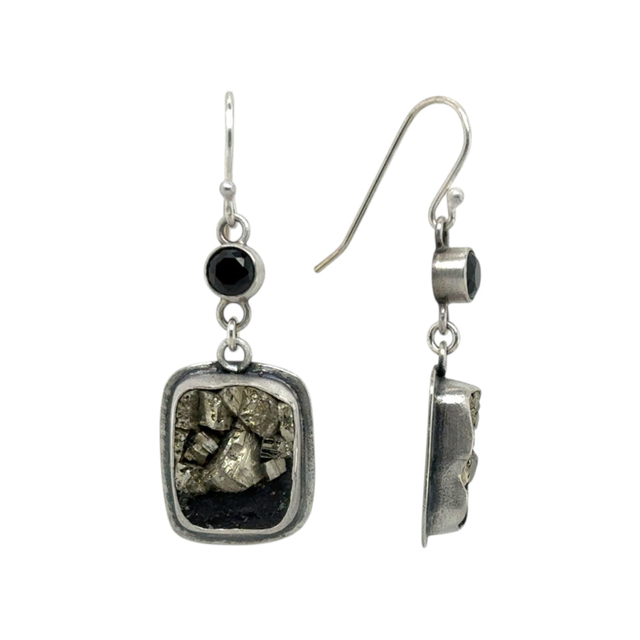 Earrings - Pyrite in Slate and Spinal
