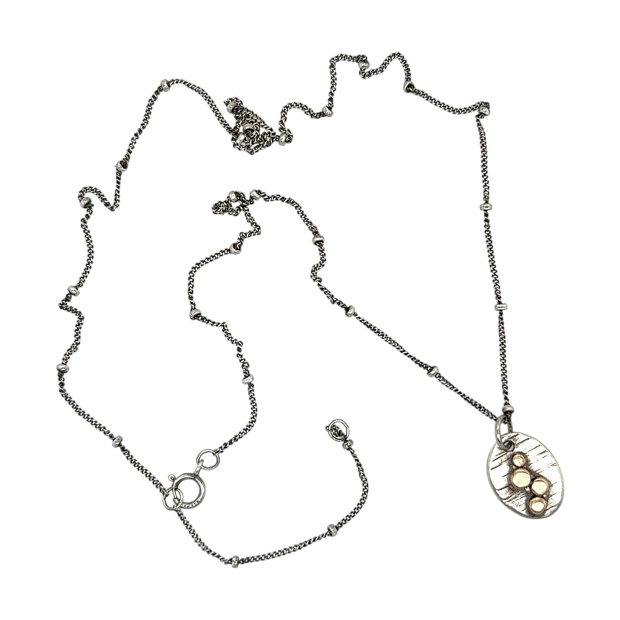 Necklace - Silver Oval with 14K Dots