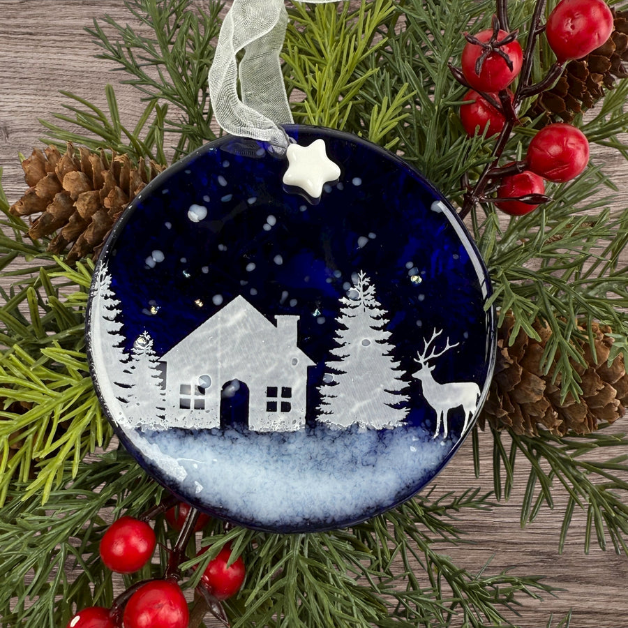 Cabin in the Woods Glass Ornament