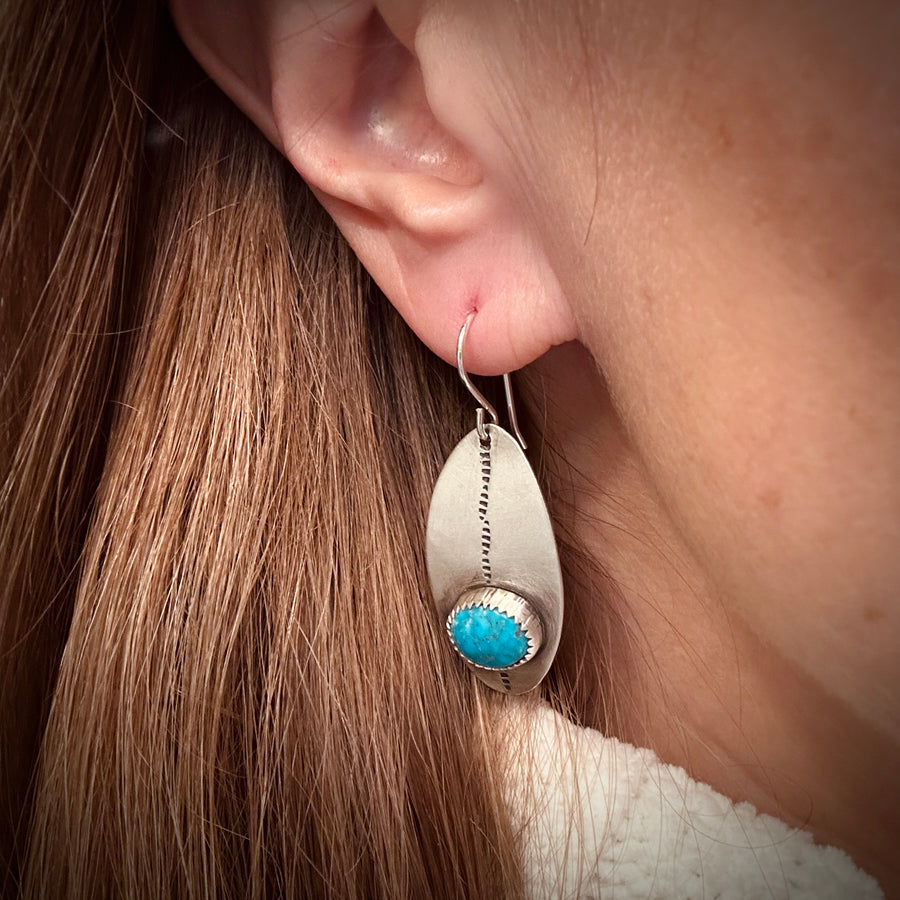 Earrings - Silver Shields with Kingman Turquoise