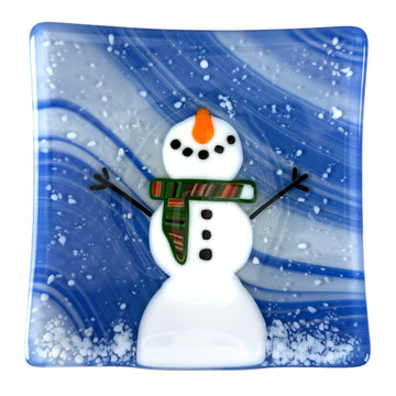 Snowman Plate - Green/Brown Scarf