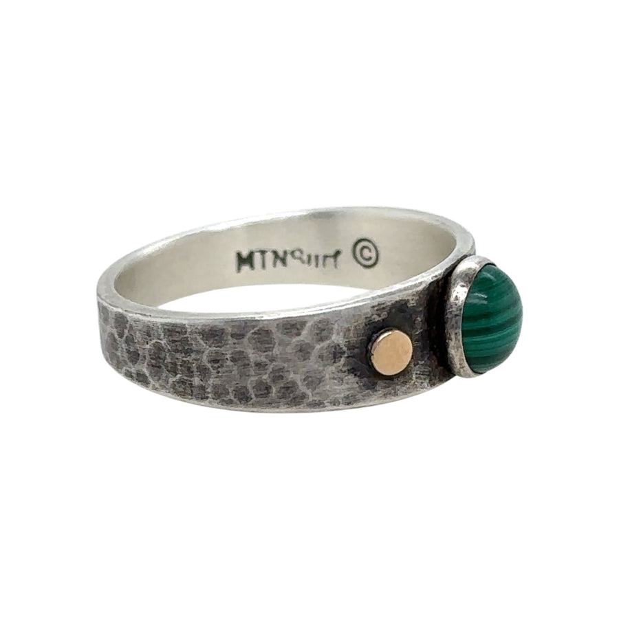 Malachite Ring with Hammered Band and Gold Dots