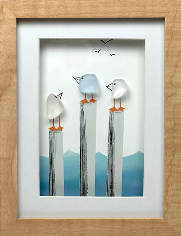 Sea Glass Gulls on Pilings