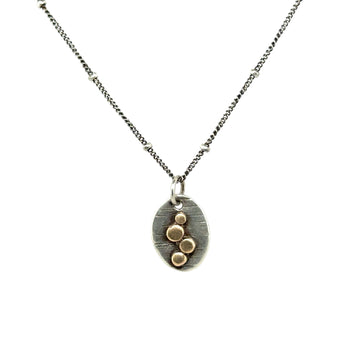 Necklace - Silver Oval with 14K Dots