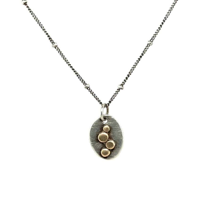 Necklace - Silver Oval with 14K Dots