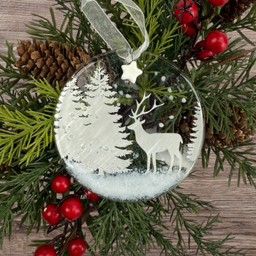 Stag in the Forest Glass Ornament
