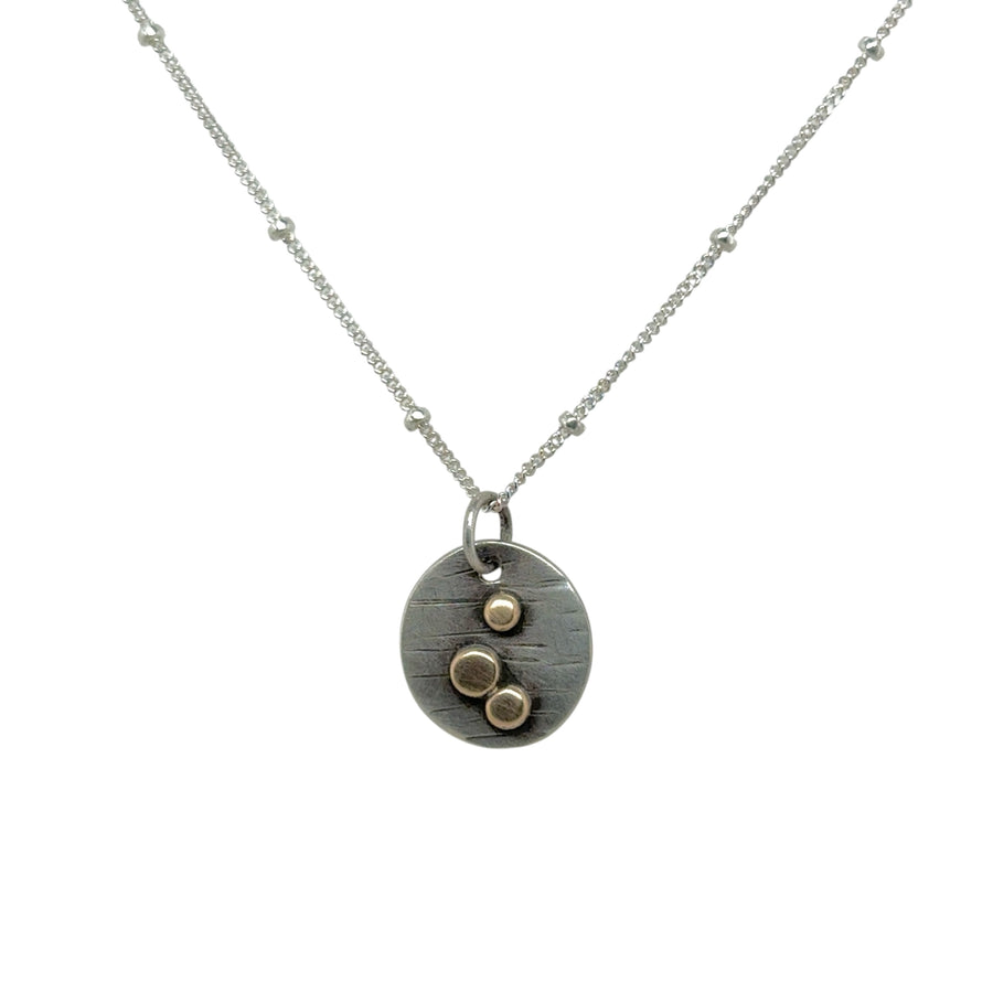 Necklace - Silver Oval with 14K Dots