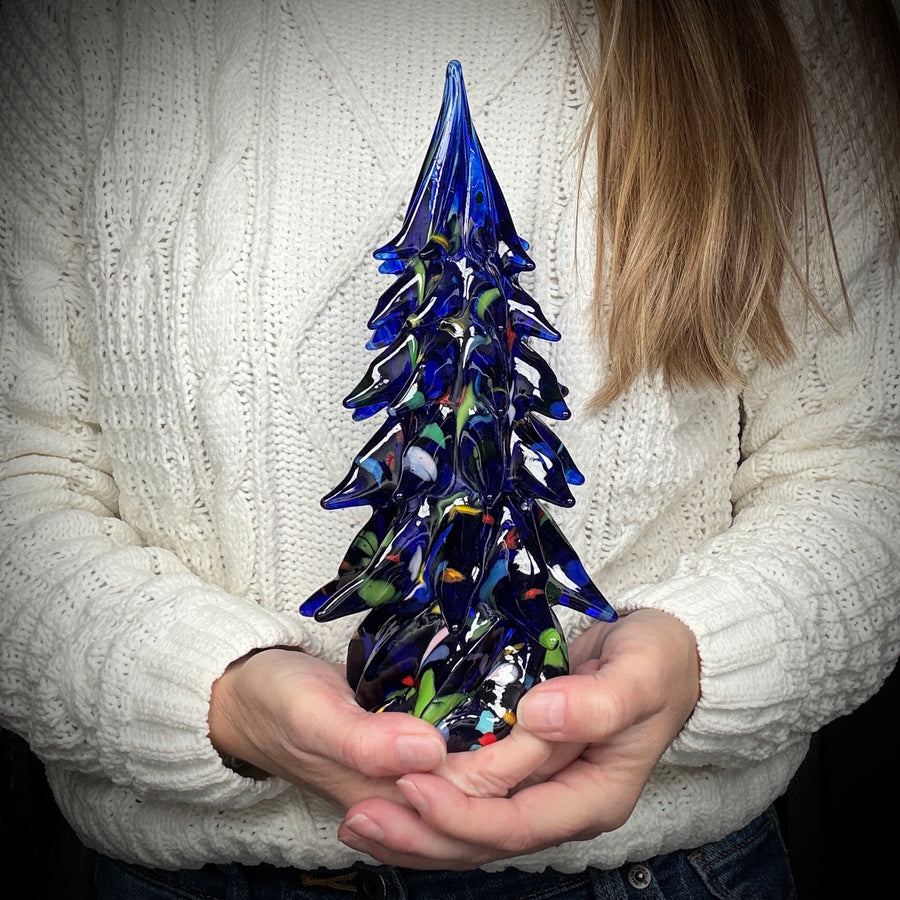 Large Decorated Glass Tree - Cobalt