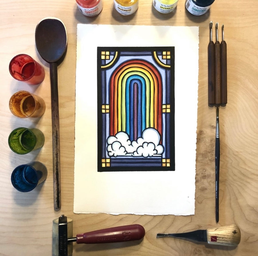 Rainbow - Original Linocut