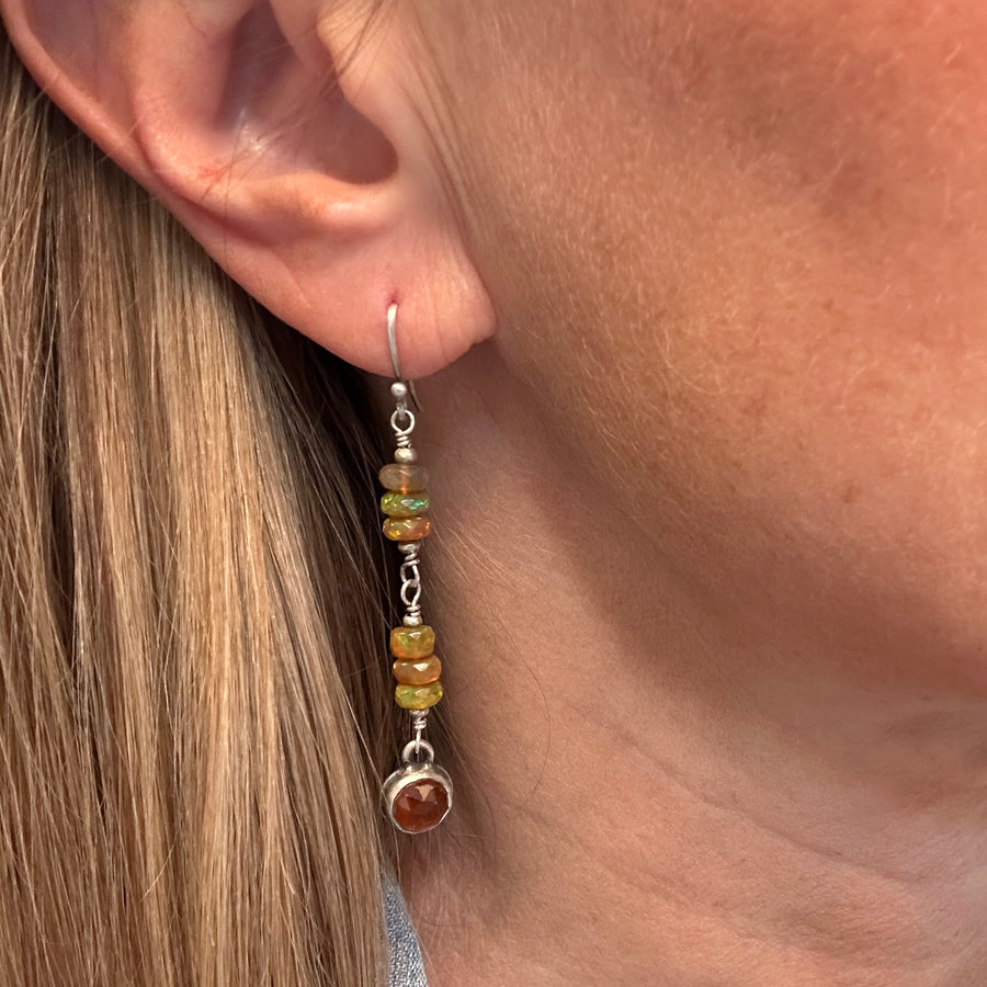 Earrings - Spessartite Garnet on Quartz with Opal