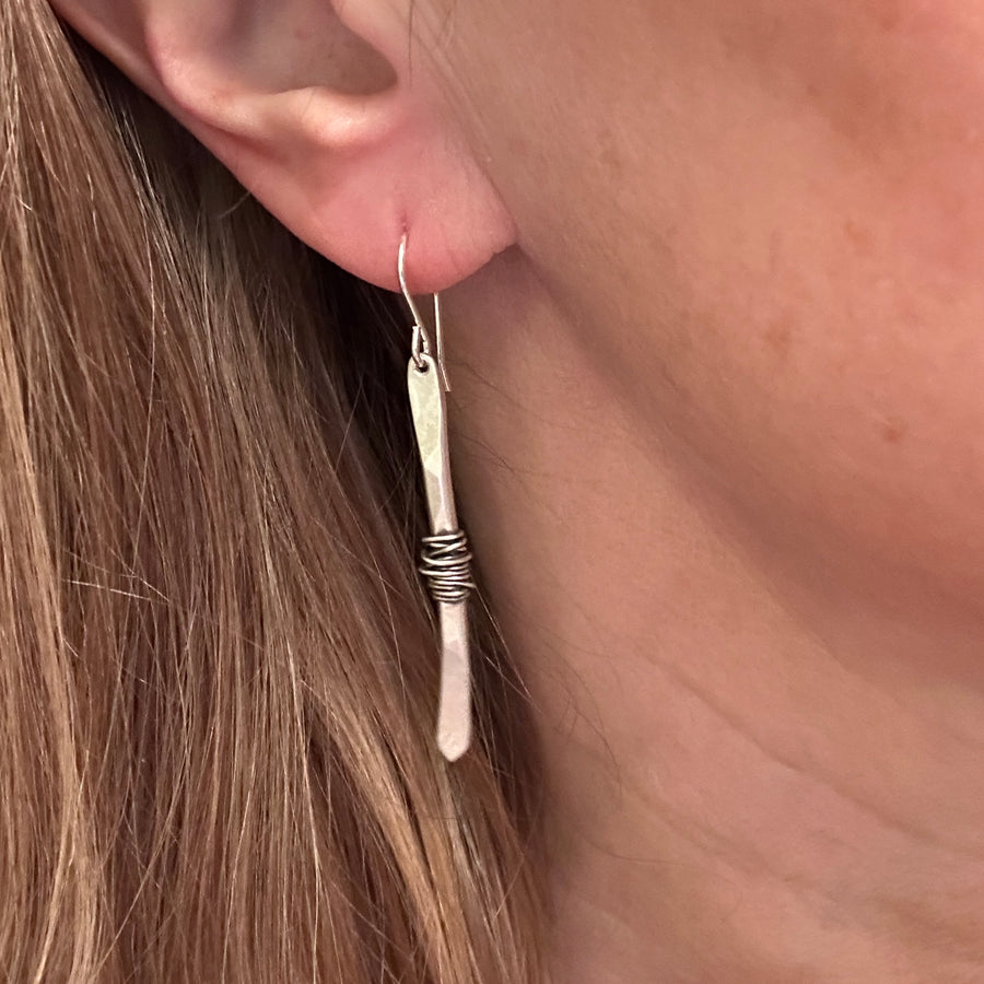 Earrings - Silver Twigs Wrapped With Silver