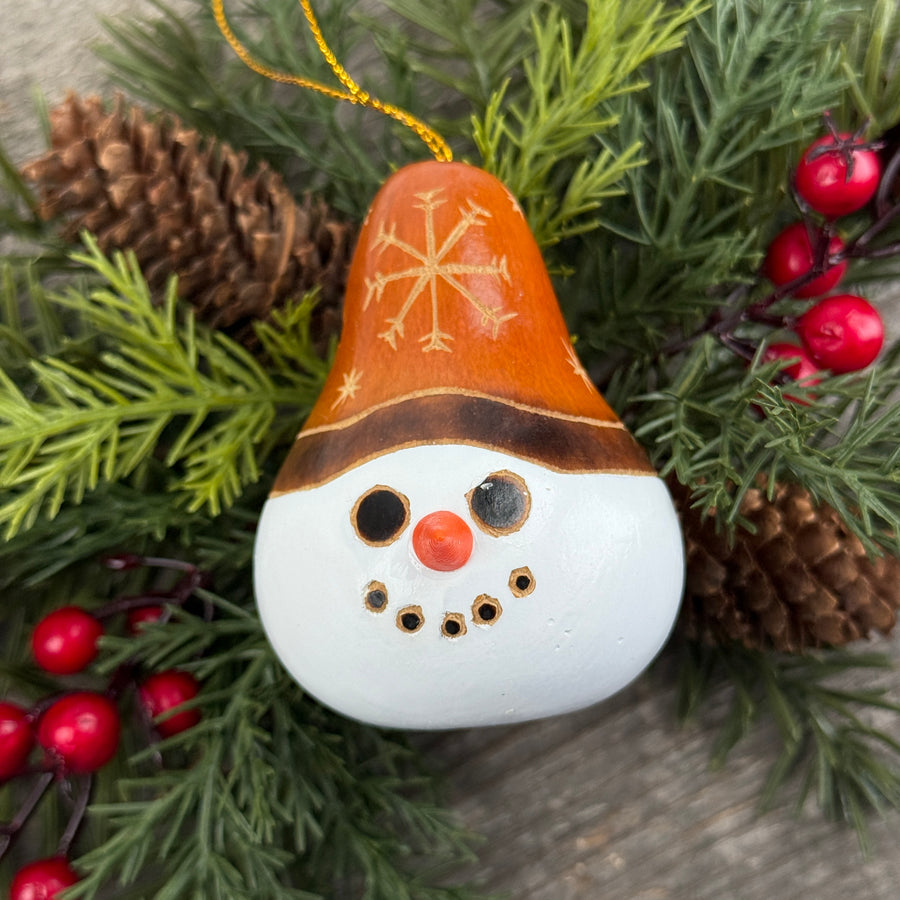 Gourd Ornament - Snowman with Brown Hat