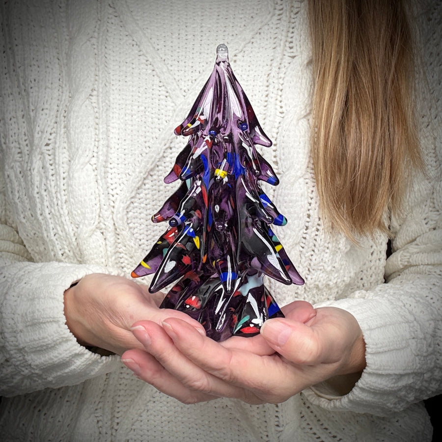 Small Decorated Glass Tree - Purple