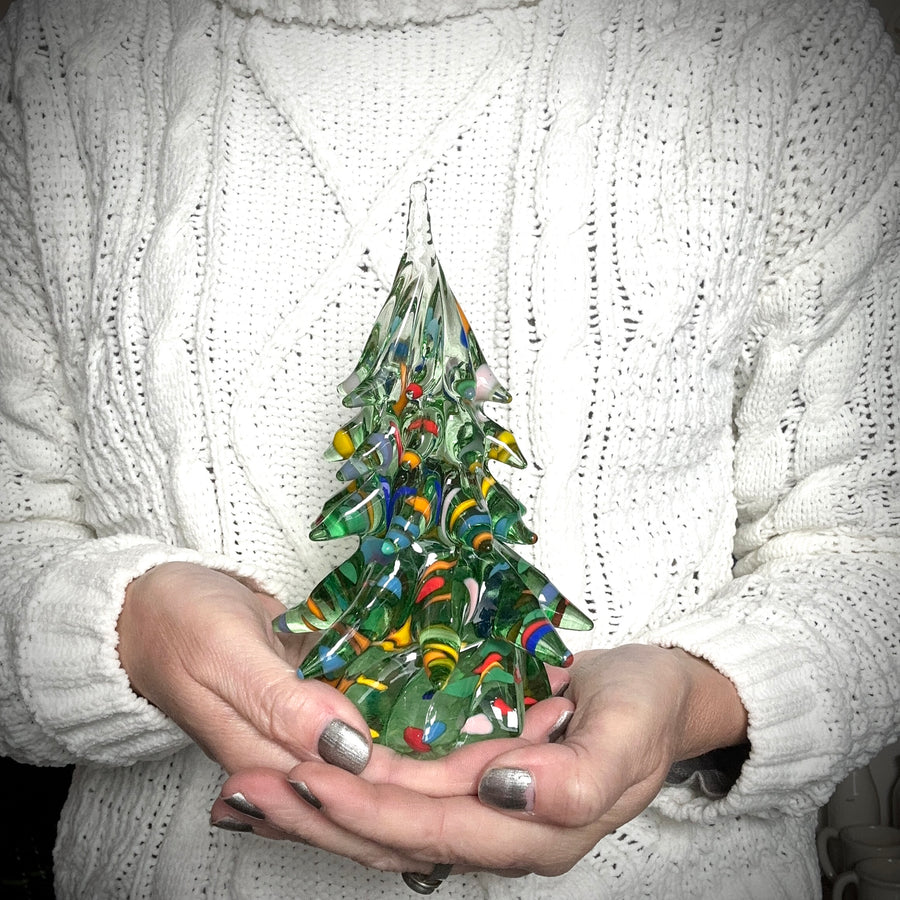 Small Decorated Glass Tree - Light Green