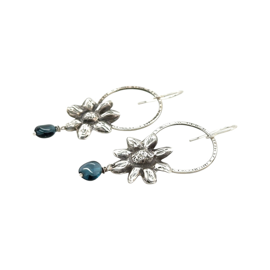 Earrings - Repoussé Flowers with London Blue Topaz