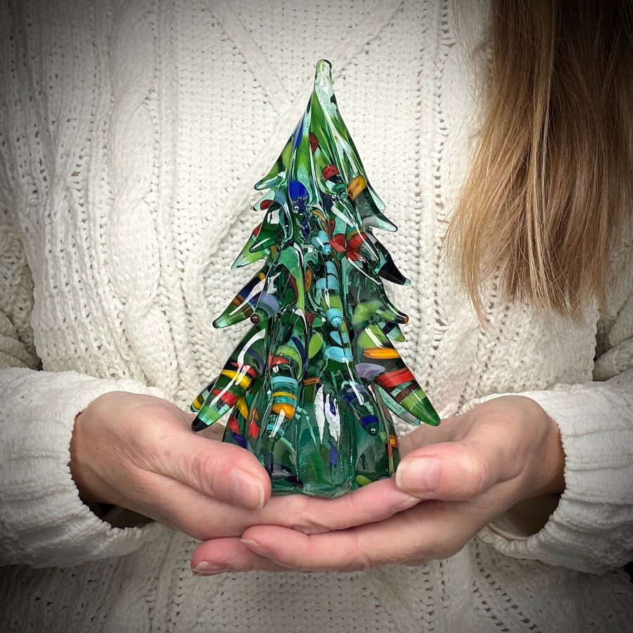 Small Decorated Glass Tree - Light Emerald