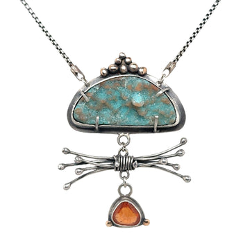 Necklace - Druzy Chrysocolla and Spessartine Garnet