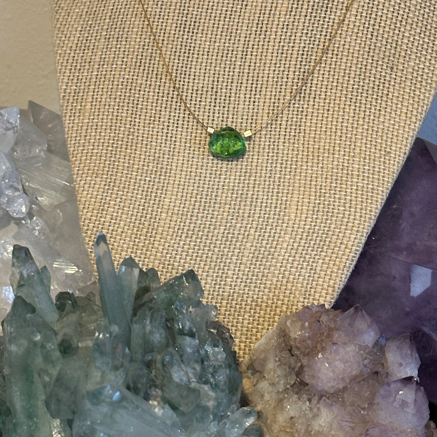 Czech Quartz Necklace - Lime Green