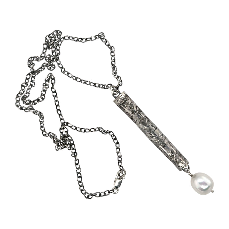 Necklace - Fused Silver Pods with Freshwater Pearl Drop