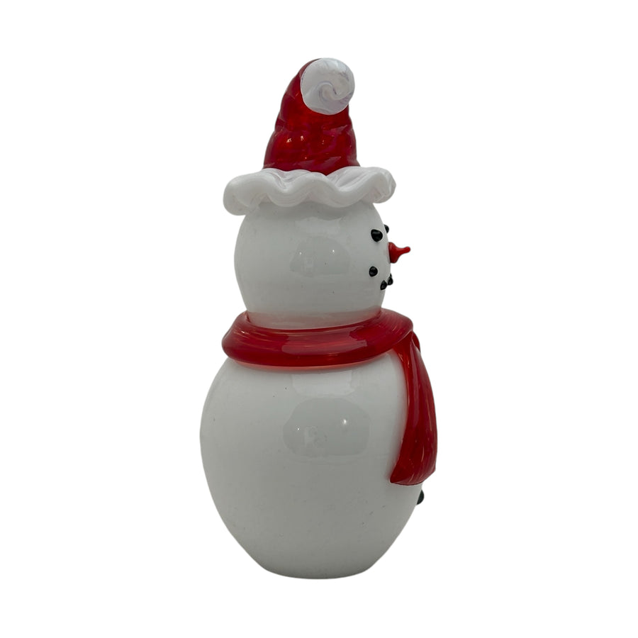 Snowman with Santa Hat and Red Scarf