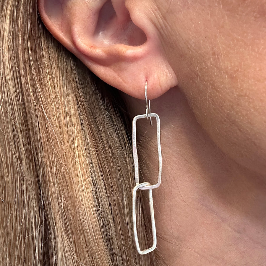 Earrings - Silver Double Rectangles