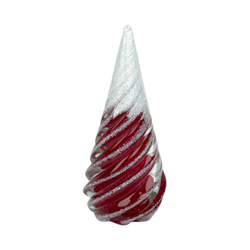 Large Spiral Glass Tree with Snow - Red