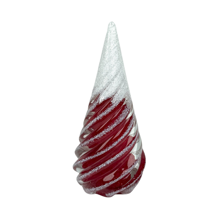 Large Spiral Glass Tree with Snow - Red