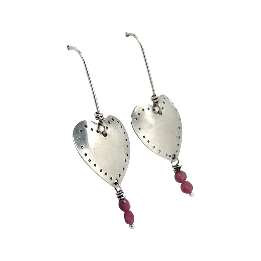 Earrings - Silver Hearts with Pink Tourmaline