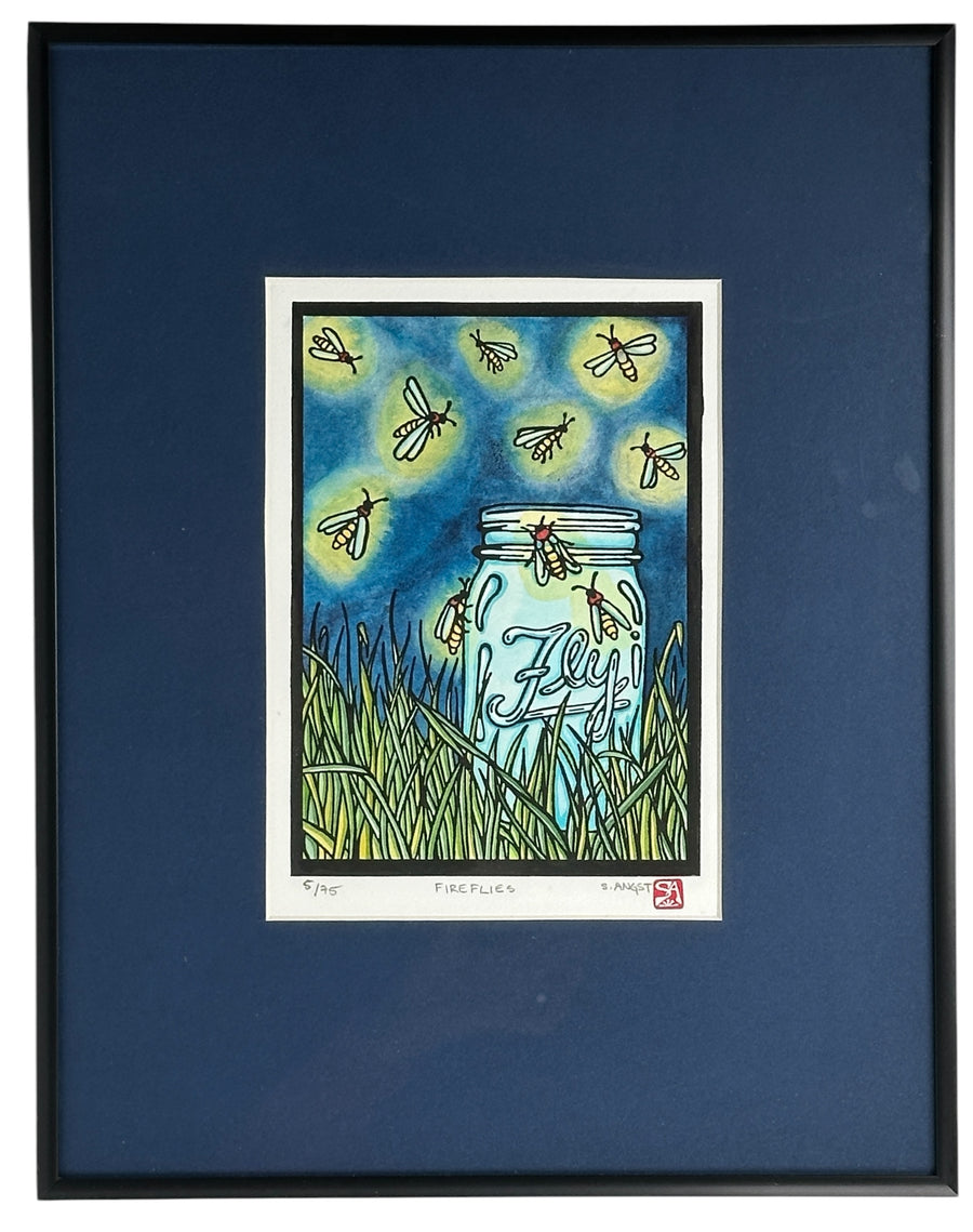 Fireflies - Original Linocut