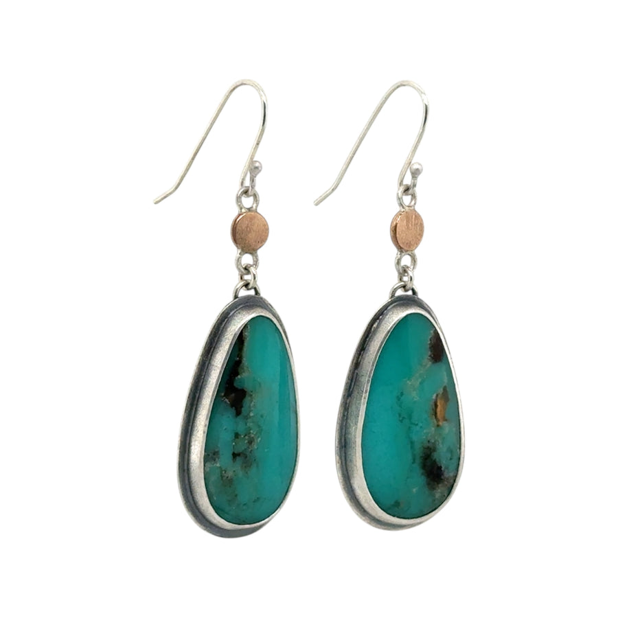 Earrings - Petrified Blue Opal and Brass