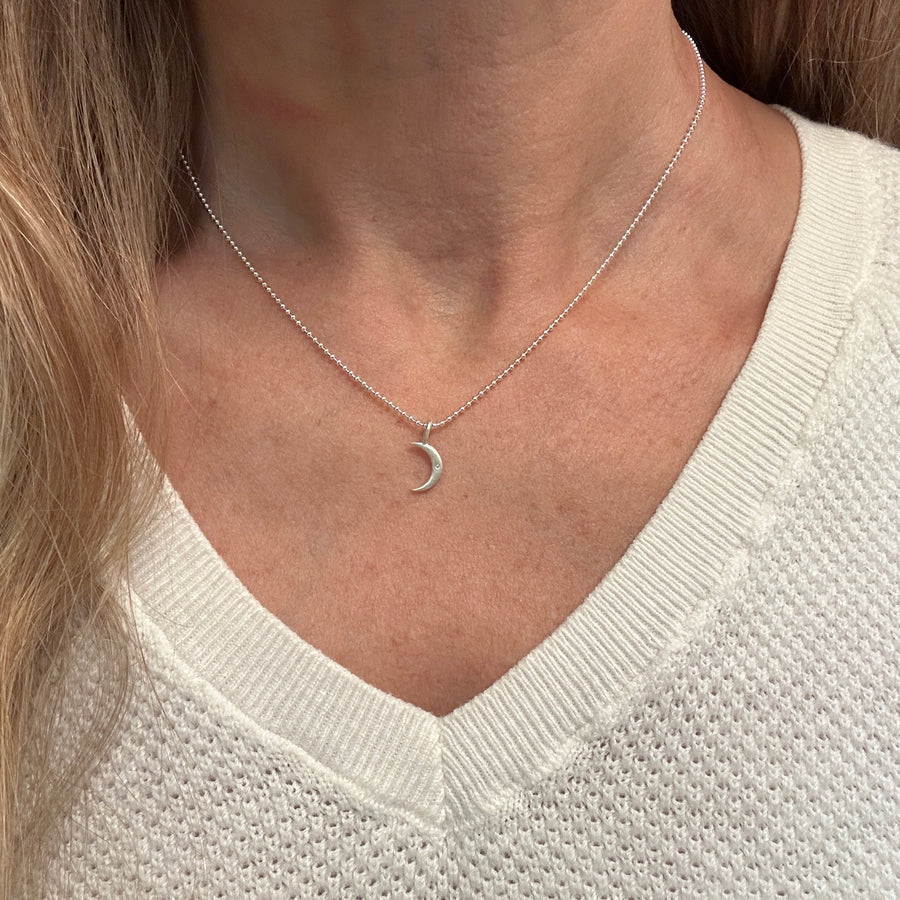 Necklace - Crescent Moon with Diamond