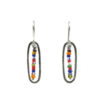 Earrings - Stamped Ovals with Vintage Beads