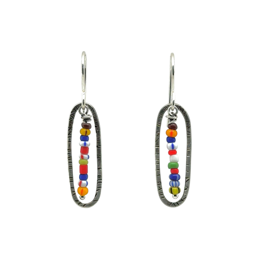 Earrings - Stamped Ovals with Vintage Beads