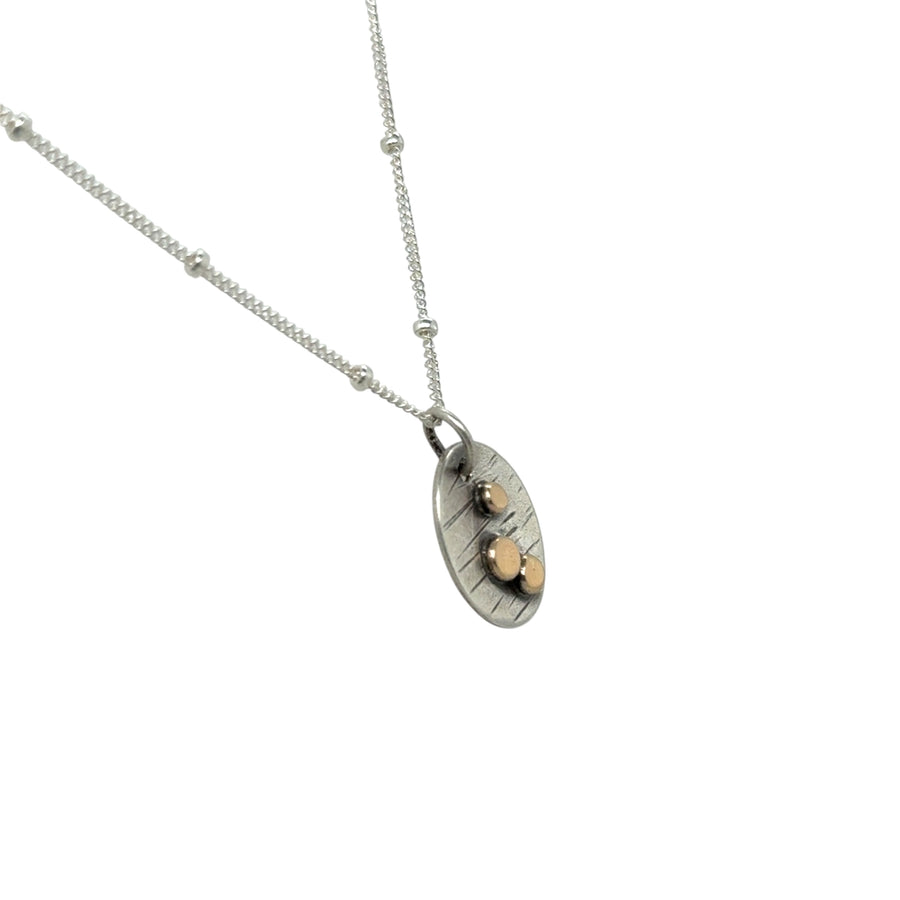 Necklace - Silver Oval with 14K Dots