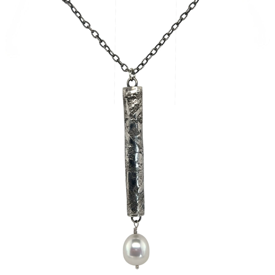 Necklace - Fused Silver Pods with Freshwater Pearl Drop