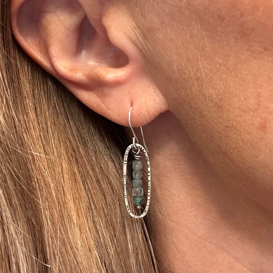 Earrings - Apatite Beads with Stamped Ovals