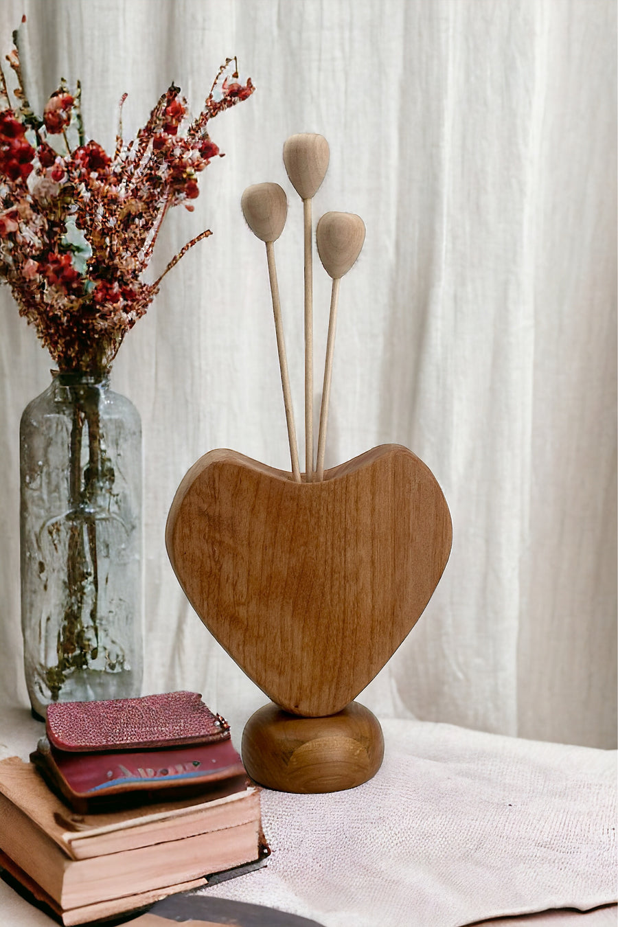 Alder Heart Vase with Flowers