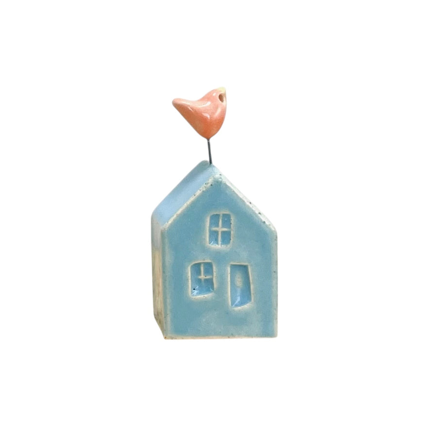 Baby Blue Tiny House with Top Embellishment