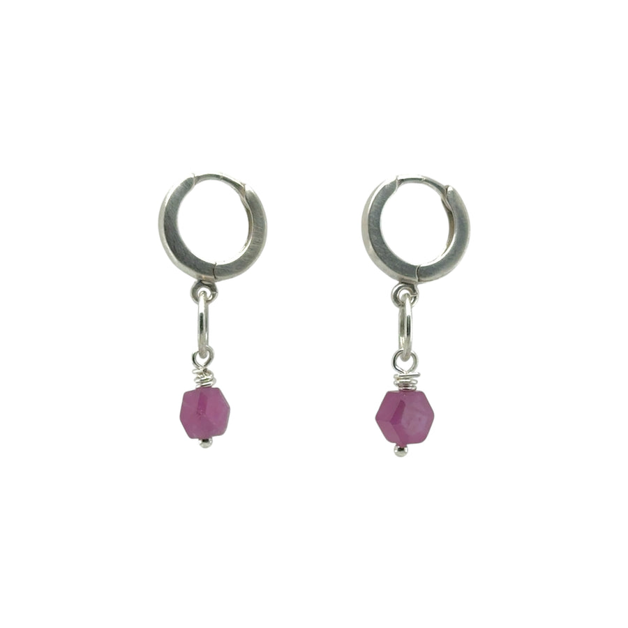 Earrings - Rubies on Huggie Hoops